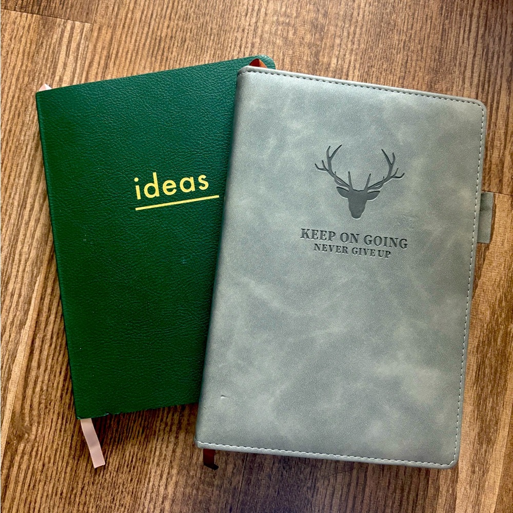 Green and grey leather-look notebooks #stationary